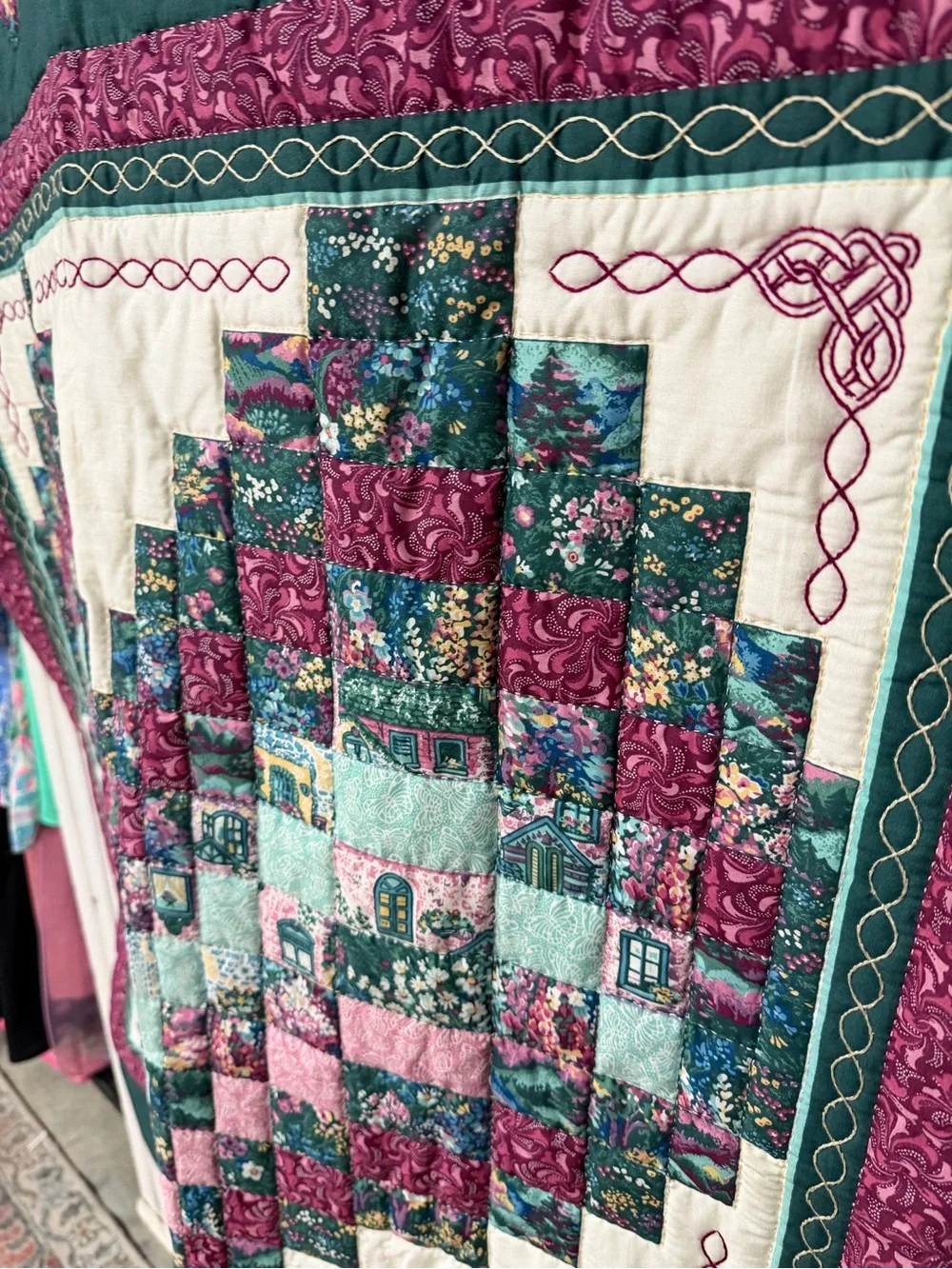 Cottagecore Floral Heart Patchwork Throw Quilt with matching pillows